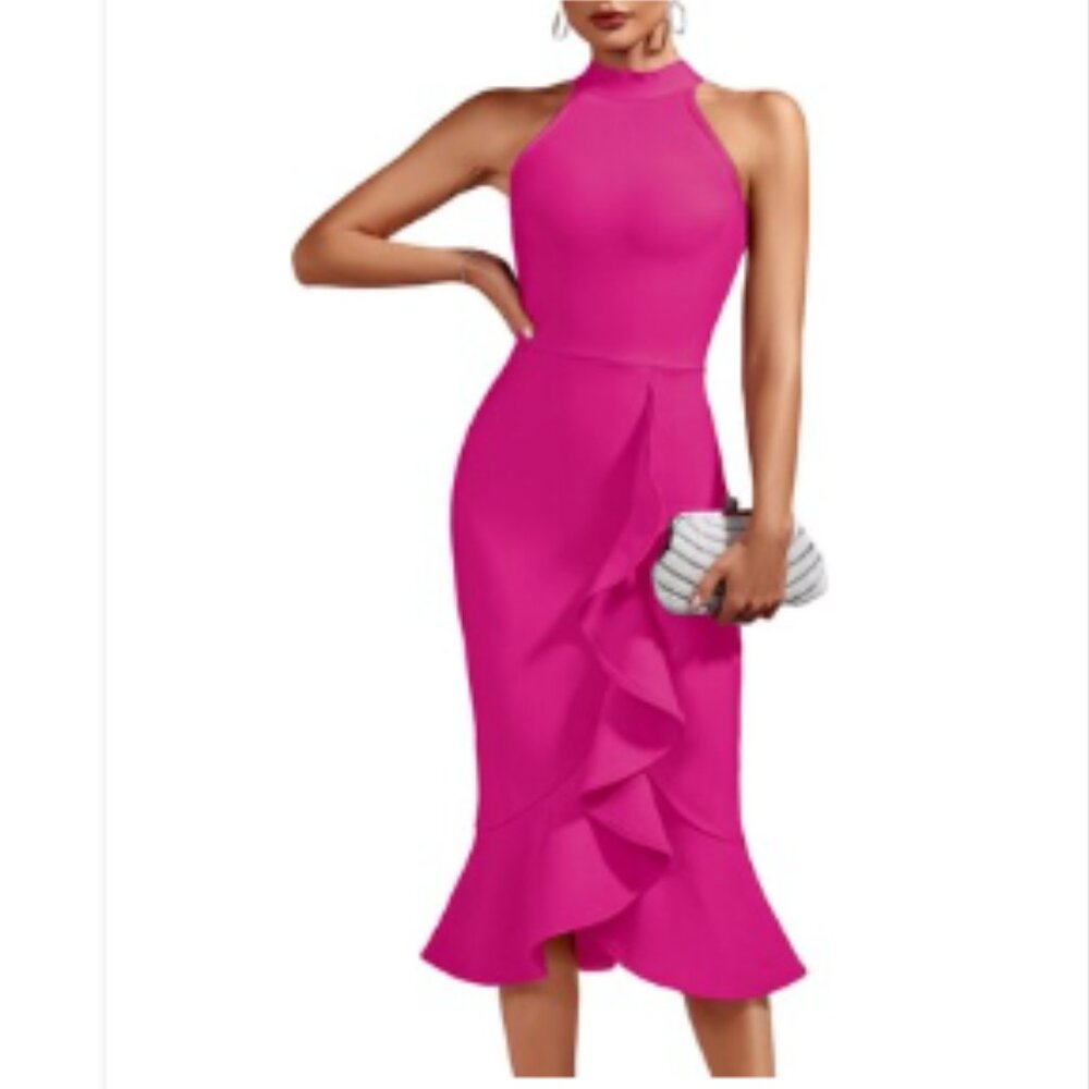 whoinshop Women's BLACK Halter Mermaid Bandage Dress | L | NWT - Picture 11 of 12